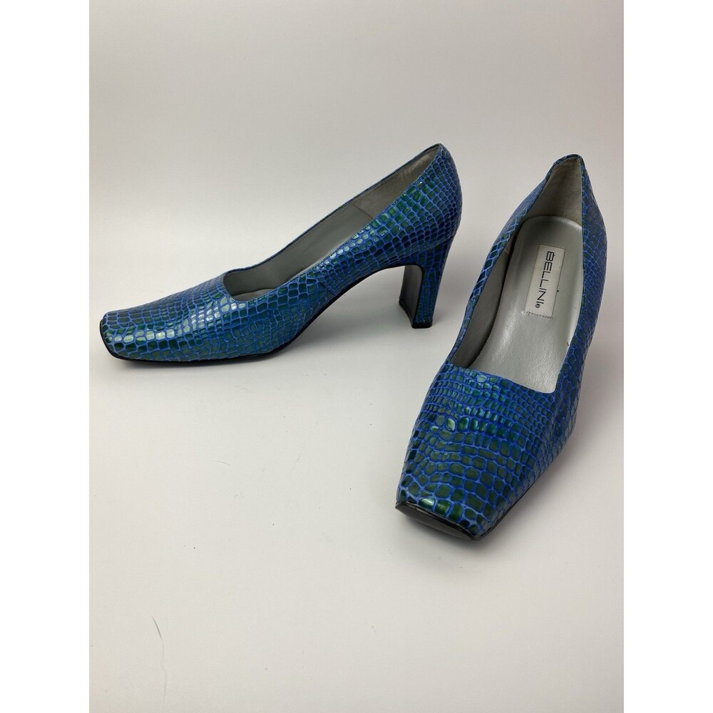 Bellini Leather Blue & Green Leather Square Toe Heels 11 B